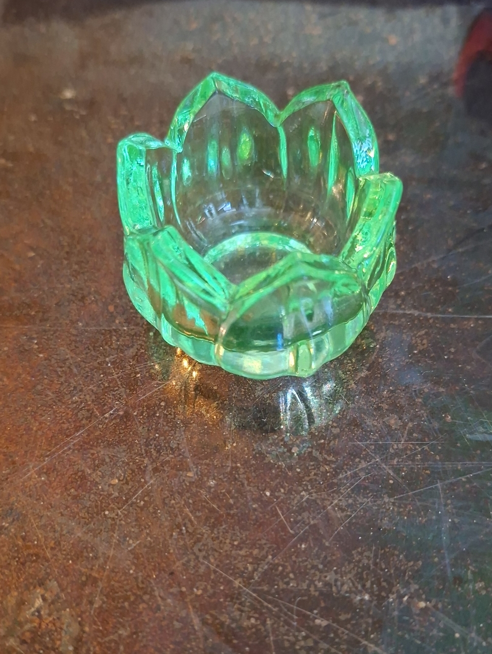 1920s Westmoreland Uranium Glass Lotus Salt Cellar